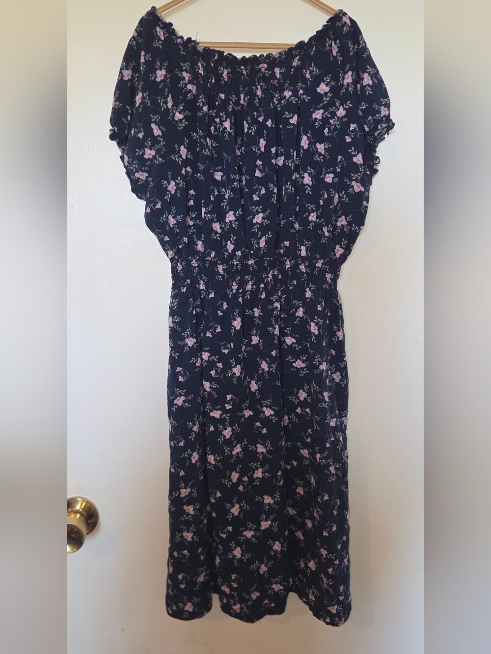 APRICOT Navy Smocked Floral Print Mini Dress - Size US L